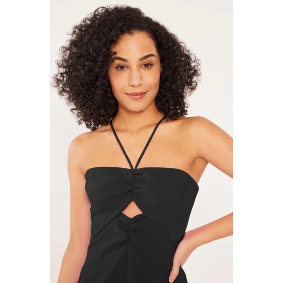 LIKELY Ruched Halter Neck Cutout Bodice Sleeveless Front Slit Column Maxi Gown 8 - Picture 4 of 9